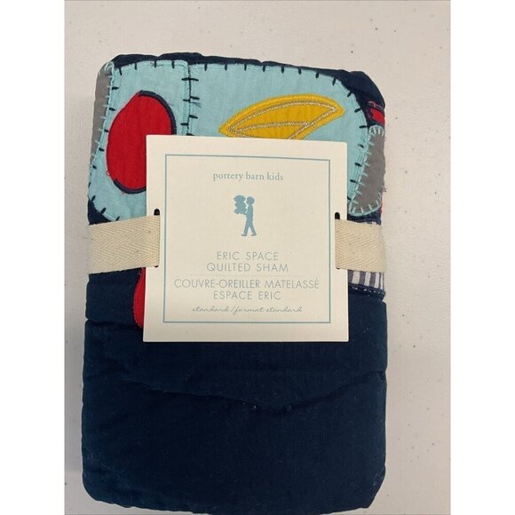 NEW Pottery Barn Kids Eric Space Quilted Euro Sham, Astronaut, Stars, Navy - Picture 1 of 5